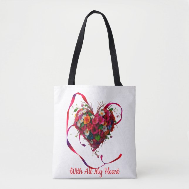 Tote Bag Romantic Floral Heart (Devant)