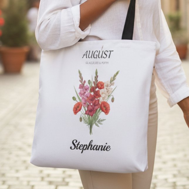 Tote Bag Romantic Gladiolus & Poppy August Birth Month (Romantic Gladiolus & Poppy August Birth Month Tote)