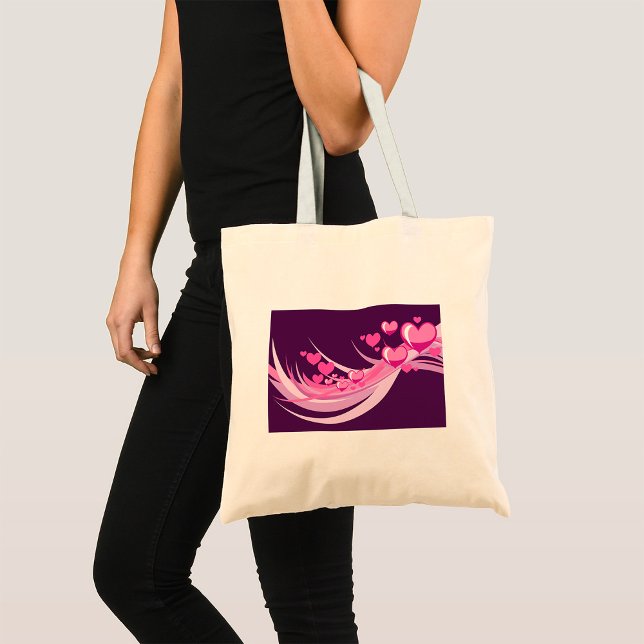 Tote Bag Romantique Abstrait Coeurs Rose Design Sur Violet (Créateur téléchargé)