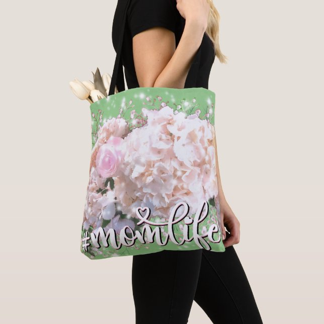 Tote Bag Romantique blanc rose floral rose rose fleurs blan (De près)