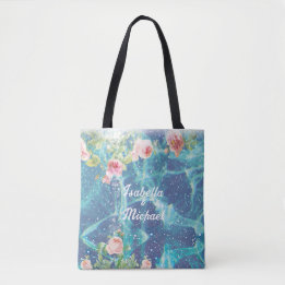 Tote Bag Romantique bleu customisé noms de couple Sticker