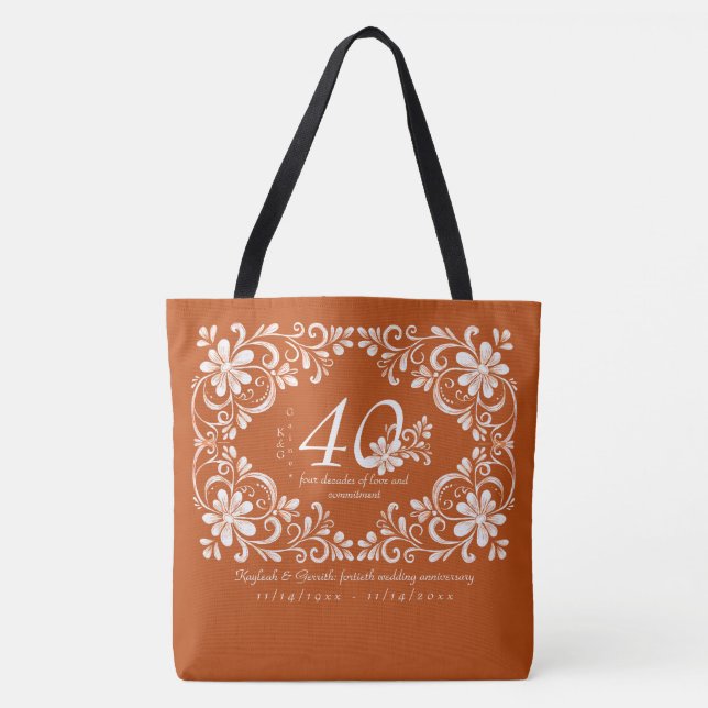 Tote Bag Romantique Burnt Orange 40e anniversaire Mariage (Devant)