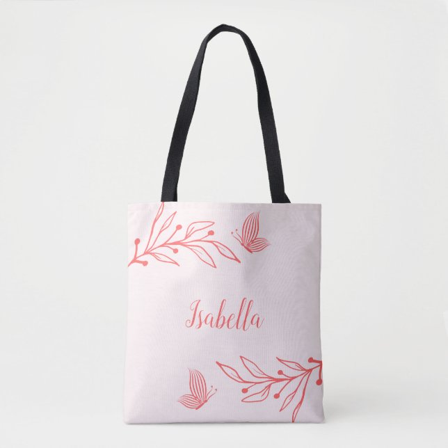 Tote Bag Romantique élégant corail rose floral (Devant)