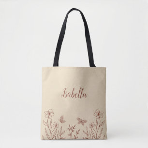 Tote Bag Romantique élégant floral terracotta