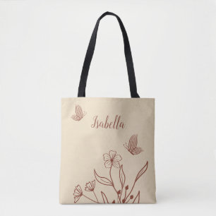Tote Bag Romantique élégant floral terracotta