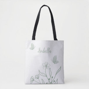 Tote Bag Romantique élégant vert sauge floral 