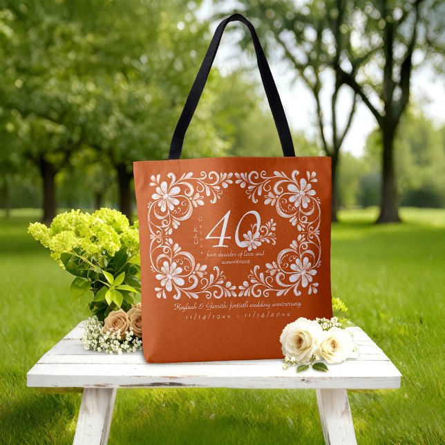 Tote Bag Romantique Orange Brûlé 40e Anniversaire de Mariag (Créateur téléchargé)