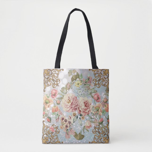 Tote Bag Romantique Pastel Florals Blues (Devant)