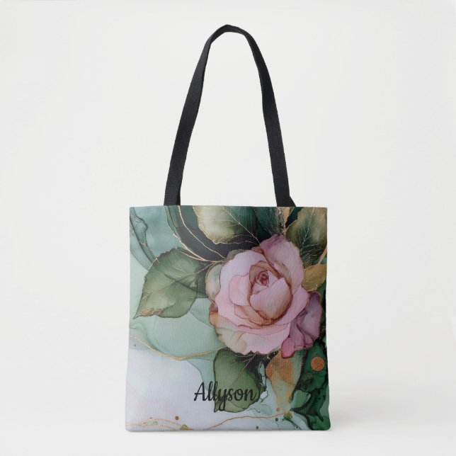 Tote Bag Romantique rose rose dorée florale douche de maria (Devant)