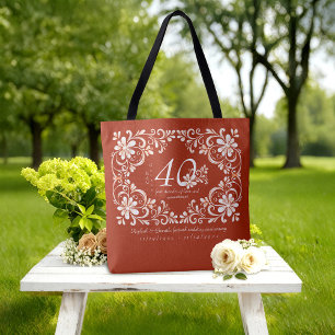 Tote Bag Romantique Shabby Chic rouille 40e anniversaire