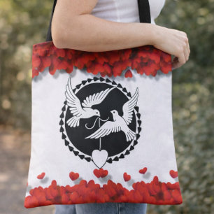 Tote Bag Romantique Silhouette Doves Couple Coeur Glamour