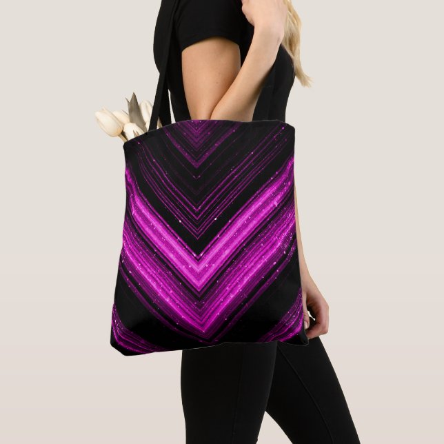 Tote Bag Rondelle noir magenta rose brillant métallique (De près)