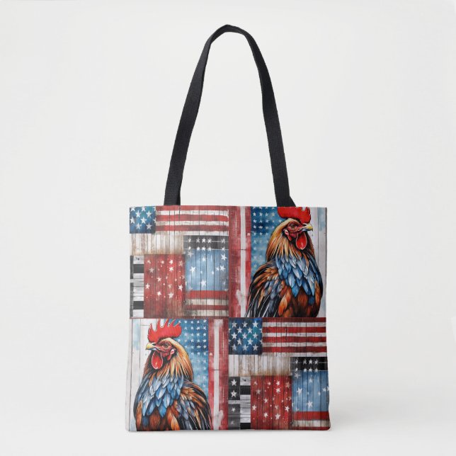 Tote Bag Rooster American Flag Art populaire (Devant)