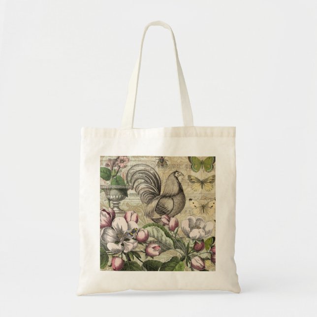 Tote Bag Rooster Garden Flower Papillon Art (Devant)