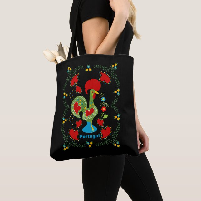 Tote Bag Rooster portugais de la chance en vert (De près)