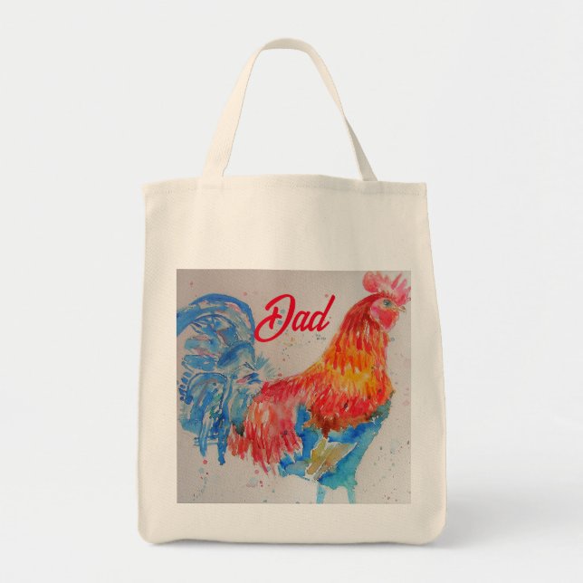 Tote Bag Rooster rouge Aquarelle Peinture Fête des pères Pa (Devant)