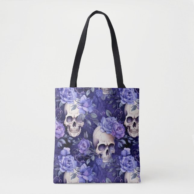 Tote Bag Rosas violetas con calaveras (Devant)