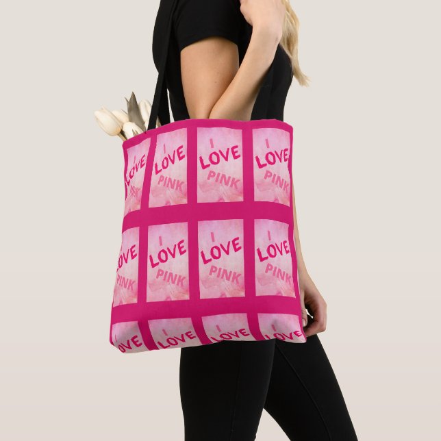 Tote Bag Rose Aimer mignon Aquarelle Design Rose chaud (De près)