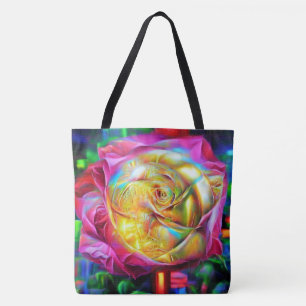 Tote Bag Rose arc-en-ciel psychédélique