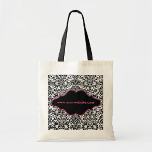Tote Bag Rose blanc de noir floral de damassé de