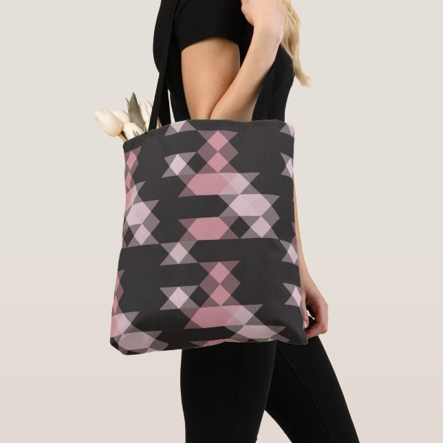 Tote Bag rose blanc et gris géométrique (De près)