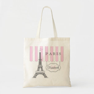 Tote Bag Rose   Blanc Paris Tour Eiffel Monogramme Nom Four