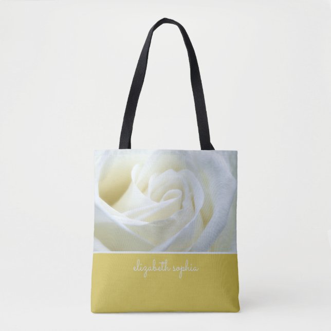 Tote Bag Rose blanche personnalisée (Devant)