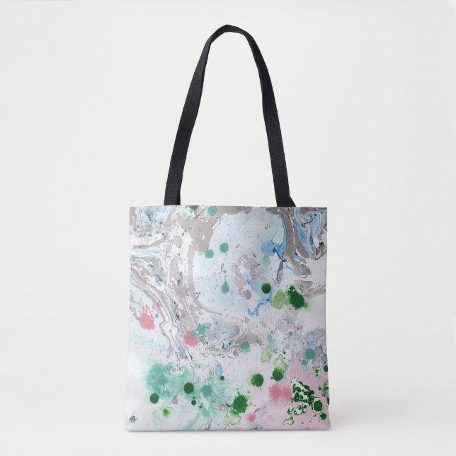 Tote Bag Rose Bleu Vert Blanc Moderne Modèle Abstrait Tan (Devant)