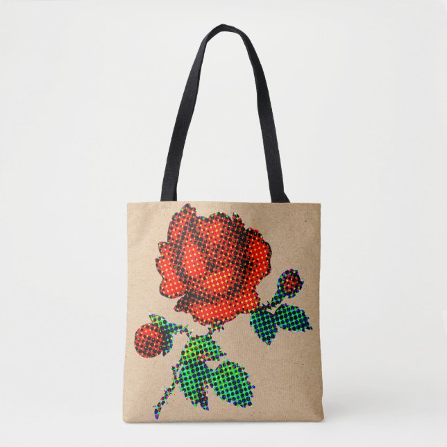 Tote Bag Rose Bloom en demi-teinte sur papier brun Beaux-Ar (Devant)