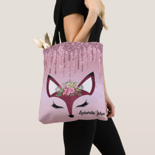 Tote Bag Rose Blush Parties scintillant Peinture Girl Fox