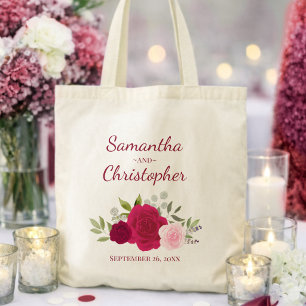 Tote Bag Rose Boho Couple Noms Mariage Rose Magenta
