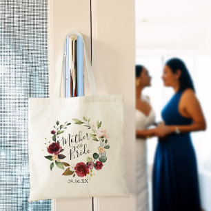 Tote Bag Rose Bourgogne Floral Wreath Mère de la mariée