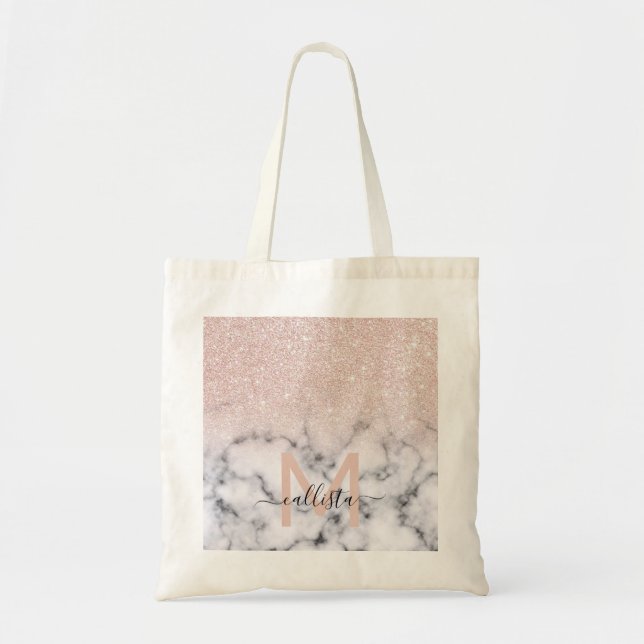 Tote Bag Rose brillant Parties scintillant or  Marbre Ombre (Devant)