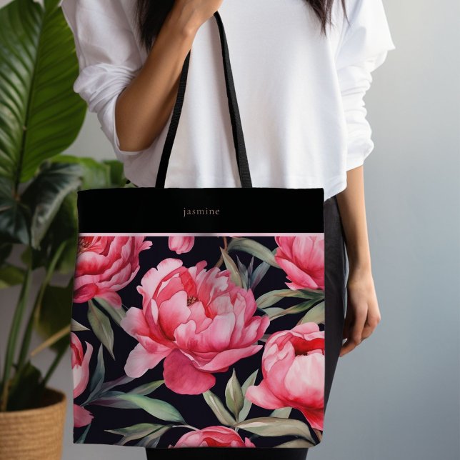 Tote Bag Rose chaud gras floral (Hot Pink Floral Tote)