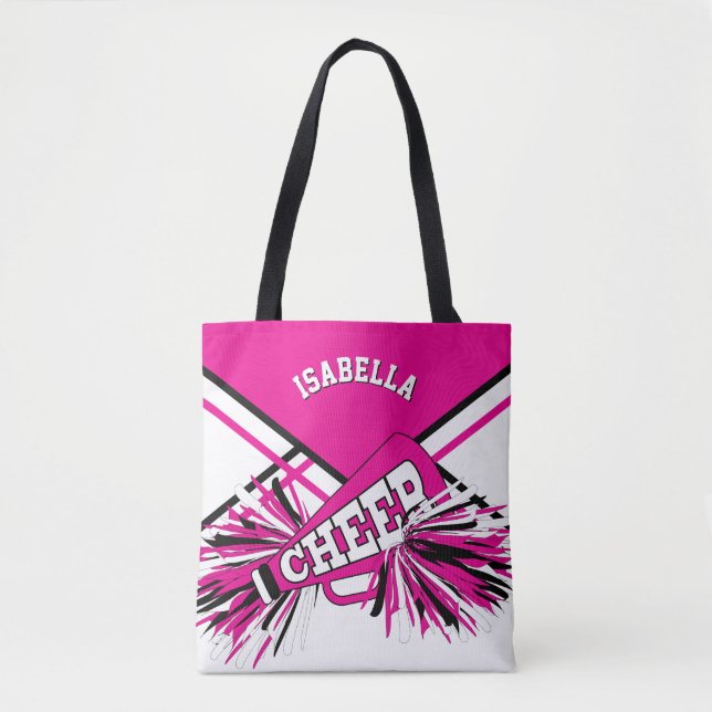 Tote Bag Rose chaud, noir et blanc Pom-pom girl design (Devant)