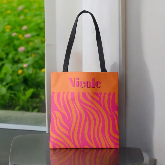 Tote Bag Rose Chaude Clair et Orange Abstrait avec Nom (Créateur téléchargé)