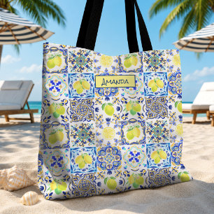 Tote Bag Rose Clair Citron Bleu Majolique Sicilienne Été