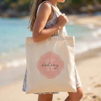 Tote Bag Rose Clair Monogramme Personnalisé