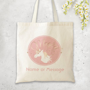 Tote Bag Rose clair rose blanc licorne magique
