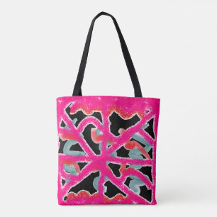 TOTE BAG ROSE COLORÉE DE MOTIFS NOIRS POUR LES FEMMES