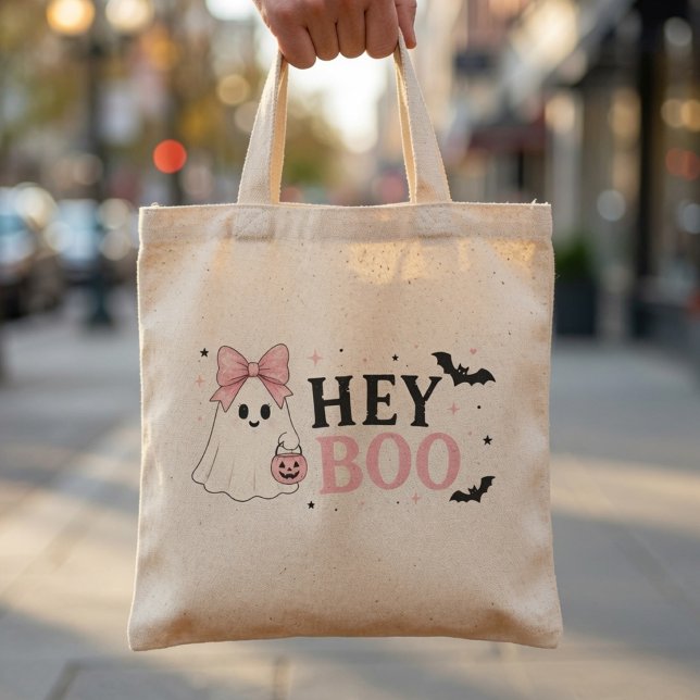 Tote Bag Rose Coquette Hey Boo Fantôme Halloween (Créateur téléchargé)