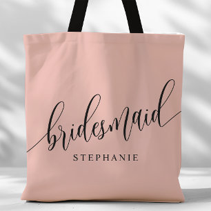 Tote Bag Rose Corail Doux Demoiselle d'Honneur Écriture Mod