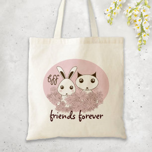 Tote Bag Rose Cute Kitten Bunny Animal Amis Filles Enfants