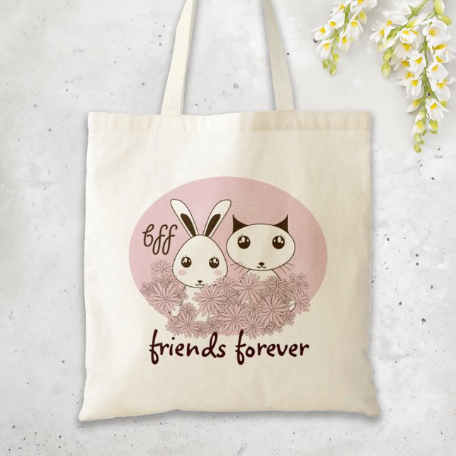 Tote Bag Rose Cute Kitten Bunny Animal Amis Filles Enfants (Créateur téléchargé)