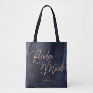 Tote Bag Rose d'aquarelle bleu marine Monogramme de servant