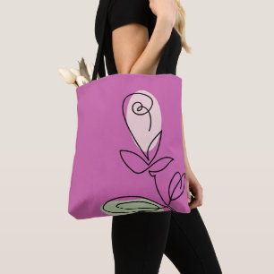 Tote Bag Rose d'art minimaliste à une ligne