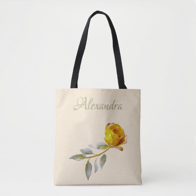 Tote Bag Rose de la Paix w'Pale Green & Gold Mariage feuill (Devant)
