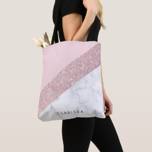 Tote Bag rose de marbre blanc de parties scintillantes