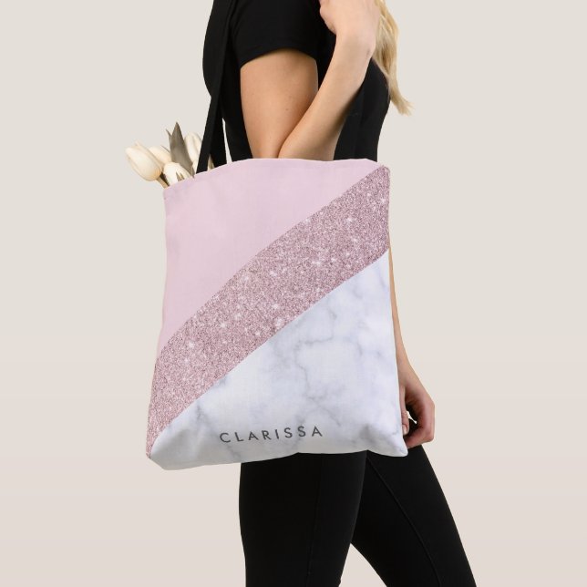 Tote Bag rose de marbre blanc de parties scintillantes (De près)