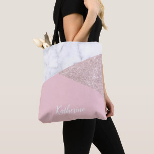 Tote Bag Rose de marbre blanc de parties scintillantes